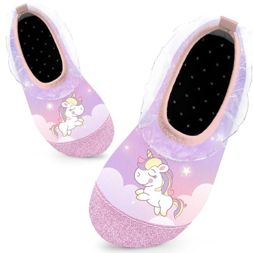 Kids Swim Water Shoes for Girls Toddlers Baby Aqua Socks for Kids Quick Dry Pool Beach Barefoot Children（Pink Unicorn 24/25