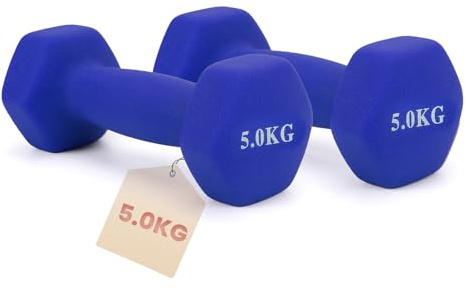 HCT STYLE Set de Mancuernas, 2 Pesas Hexagonales de 1 a 5 kg | Mancuernas con revestimiento antideslizante para fitness, aeróbic, fuerza y entrenamiento en casa, disponibles de 1 a 5 kg