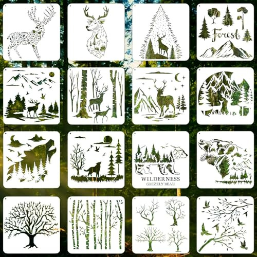 Guyode 16 Pezzi Piccoli Stencil per Dipingere Artigianato Riutilizzabile, Modelli di Stencil per Pittura Della Natura Traforata, Bambini per Scrapbooking Artigianato (Animale)