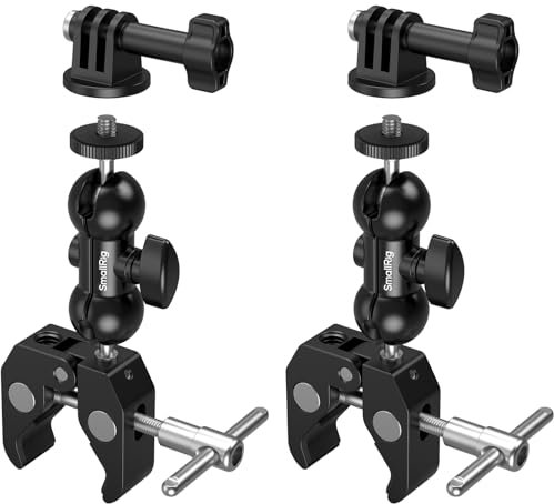 SMALLRIG Super - Abrazadera para cámara (2 unidades, cabezal de bola doble, adaptador de brazo mágico, soporte para valla/escritorio/trípode para monitor/luz/cámara, para Insta360, para Gopro, Osmo