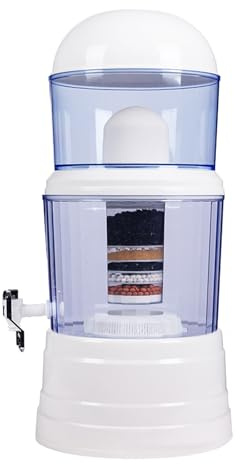Tokenhigh Distributore di depuratore d'acqua, caraffa filtrante per acqua da 14 litri, bollitore per filtri dell'acqua da banco con rubinetto, dispenser di filtro purificante in plastica al carbonio