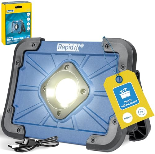 Rapid The Portable Arbetslampa, LED, 1000 Lumen, Laddningsbar, 3 Timmars Drifttid, Magnet och Krok, IP65-klassat Damm- och Vattenskyddat, Justerbart Stativ, Fungerar Som Power Bank (5001731)