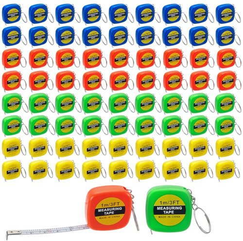 INTERWARM 88 piccoli portachiavi a nastro, 1 m, retrattile, con anelli in acciaio, misura tascabile, per riempire sacchetti premi, progetti fai da te, ufficio e uso domestico, 4 colori