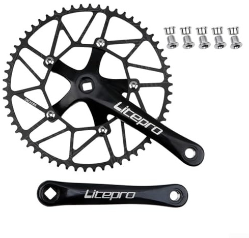 Pédalier ultraléger 130BCD avec plateau étroit large 50-58T 170 mm Interface de broche à trou carré compatible avec chaîne de vitesse 9/10/11 (manivelle noire + 52T)