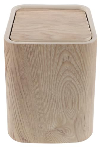 TINEASUR Papelera de Basura Retro con Tapa Abatible 8.5l para Baño y Hotel, Diseño Elegante Imitación Madera, Construcción Estable y Ahorro de Espacio