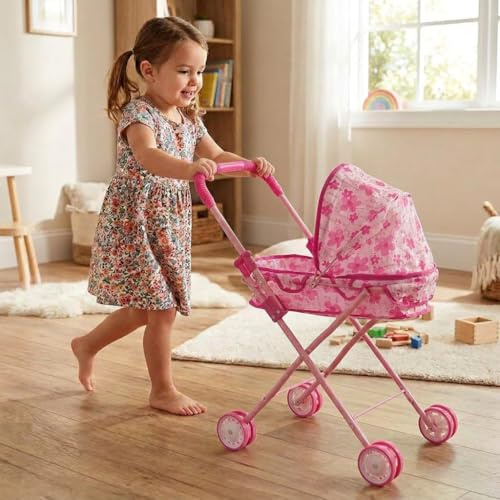 Cochecito para muñecas plegable, carrito para muñecas con cinturón de seguridad integrado, ruedas dobles, ligero y fácil de almacenar, juguete para niñas