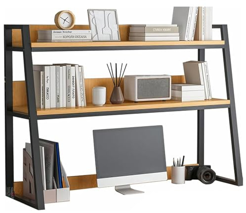 Skrivbordsbokhylla i trä, 2-nivåers organiserare och mångsidig förvaring visningsställ för datorskrivbord, sovsal, svart, 75 x 32 x 90 cm