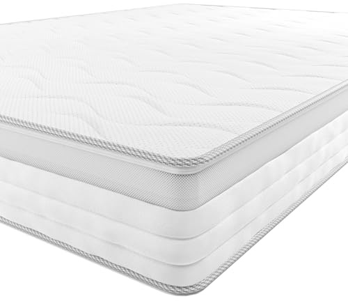 Amazon Basics Colchón de muelles ensacados con 7 zonas diferenciadas, Firmeza media (H3), 135 x 190 x 21.5 cm, Blanco