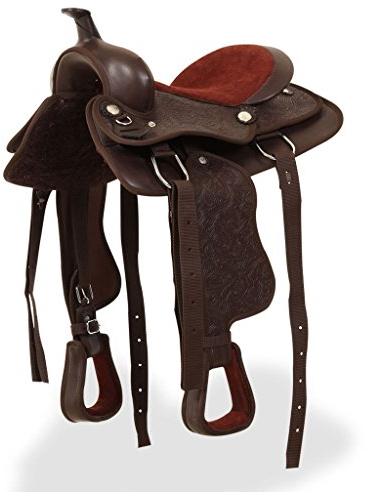 Festnight Westernsadel, hållare och bröstblad äkta läder och konstläder hästsadel set 30,5 cm (12 tum) brun