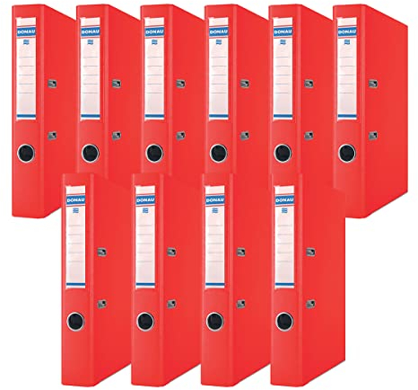 DONAU Premium Ordner Schmal 10er Pack/DIN A4 / 5 cm / 10 Stück/Navy blau/Kunststoffbezug PP/Carton Papier Schlitzordner Büroordner Aktenordner Ringordner/Grünen Punkt, Rot