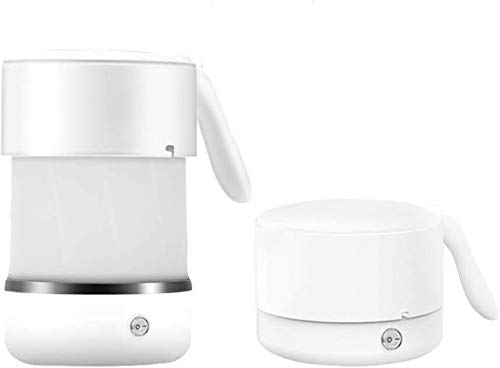 Adirigo Hervidor eléctrico plegable para viajes, calentador de té caliente de 500 ml de silicona eléctrica con agua caliente, hervidor plegable de doble voltaje con fondo de acero inoxidable blanco