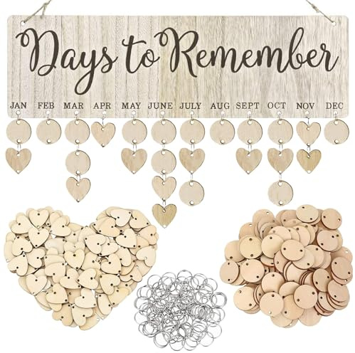 Family Birthday Board DIY Wooden Calendar Wall Hanging Birthday Reminder Plaque,with 100 Wooden Tags,Great Gift for Mom Grandma,Days to Remember