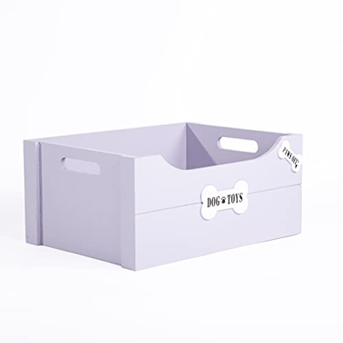 Bone Shaped Signs Dog Toys Storage Collection Box Wooden Crates Gift Hampers (Purple, Large)