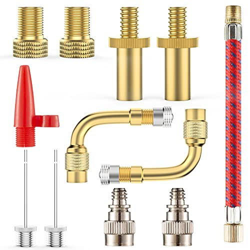 QeeFop Fahrradventil Adapter Set, Fahrrad Ventil Set Adapter Fahrradventil auf Autoventil, Fahrrad Ventiladapter Autoventil Sclaverandventil mit Dichtring für Kompressor Fahrradpumpe Luftpumpe (12)