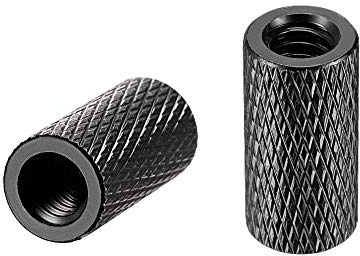 uxcell 1/4-20 x 10mm x 20mm Aluminum Alloy Hand Screw Nuts Diamond Knurl Knurled Camera Tripod Pass Hole Nut Black 2pcs