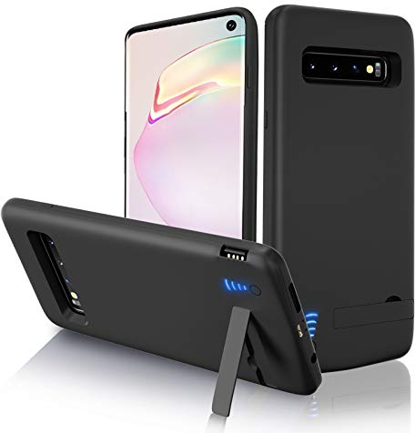 Gladgogo Akku Hülle für Samsung Galaxy S10(6000mAh 6.1 Zoll), Akkuhülle mit Ständer und hoher Kapazität,Schnellladbarer Akku mit USB-C, Tragbares Batterieladegerät Hülle Ladehülle Akku, Schwarz