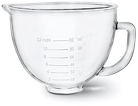 Glass Bowl 5 Quart for KitchenAid Stand Mixer,with Measurement Markings,Allows Placing it in The Microwave and Refrigerator