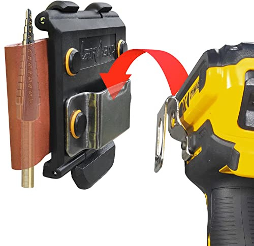 Tactical Drill Holster for Tool Belt, Measuring Tape Holder, Tape Measure Holder for Belt, Drill Holster with Leather Knife Pen Holder, Not Include Dill or Measure Tape.