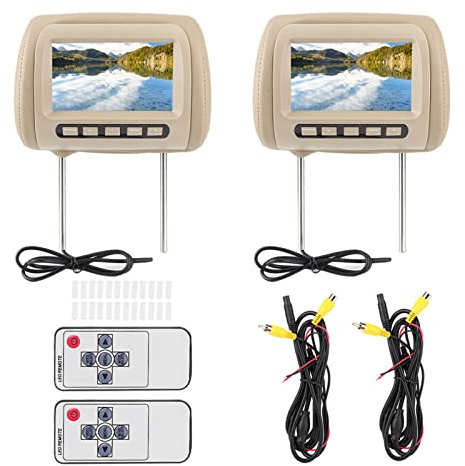 headrest DVD Player 2 Screens, 2pcs Universal 7 in HD Car Headrest Video Players LCD Video Player Control MP5 Display Brown