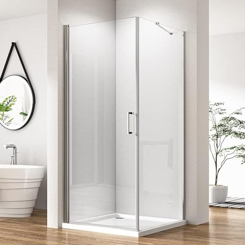 Goezes Eckeinstieg Duschkabine 90x90x195cm Schwingtür mit Seitenwand, Duschabtrennung Pendeltür mit festem Seitenteil, 90x90cm Dusche aus 6mm Nano ESG Sicherheitsglas, Duschwand Easy-Clean Glas