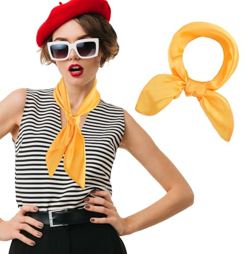 simarro Damen Seidiger Quadratischer Schal, Damen Einfarbige Halstuch Seidenähnliches Satin Tuch Seidentücher Chiffon Schals Kopftuch, 60 x 60 cm(Gelb)