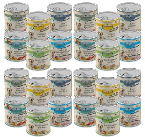 Landfleisch Classic Hundefutter 24 x 800g | Mixpaket mit garantiert 10 verschiedenen Sorten | Nassfutter für Hunde mit extra viel Fleisch und Gemüse