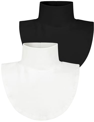 MELLIEX 2 Pieces Fake Collar, Soft Detachable Collar Shirt for Women Girls for Autumn and Winter, White&Black