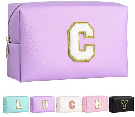 Borsa Trucco per Ragazze e Donna, Borse Trucco Personalizzate Iniziali, PU Impermeabile Con Cerniera, Organizer da Viaggio, Borsa per Cosmetici, Regalo di Compleanno