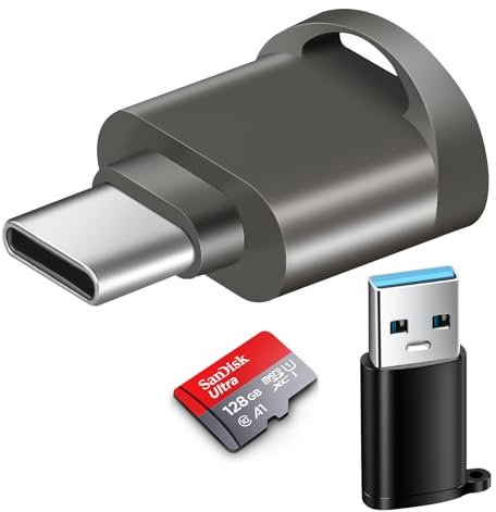 AXFEE Micro SD Kartenleser, USB C auf SD Kartenleser, mit USB C auf USB3.0 Adapter, Typ C TF Speicherkartenleser, USB OTG auf Micro SD SDXC SDHC, für Laptop, MacBook, C-Typ Smartphones, Tablets(Grau)