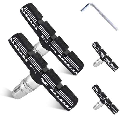 Bike Brake Pads Set, 70mm Universal V-Brake Blocks for Mountain and Road Bicycles, No Noise, No Skid, Includes Hex Wrench, Nut, and Shims for Front and Rear Wheels 2Pairs