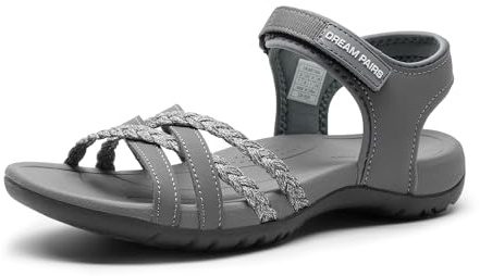 DREAM PAIRS Sandali Sportivi da Donna Scarpe Basse Traspiranti Comodi Leggeri Sandali per Spiaggia Viaggi Escursioni Passeggiate,Size 39,Grigio,DWUMST2504