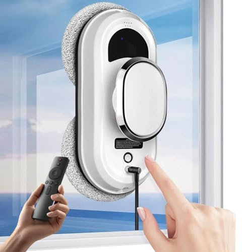 Robot lavavetri Elettrico da 90 W, Robot lavavetri Intelligente da 2800 Pa con Telecomando, Robot aspirapolvere per vetri di finestre per Specchio di finestre Interno/Esterno