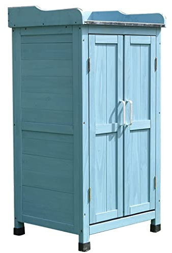 Potting Bench Work Station Garden Patio Wooden Storage Cabinet Outdoor Storage Cabinet with Double Doors with Potting Benches Work Station Table for Garden Backyard Patio Storage Sheds.Blue-