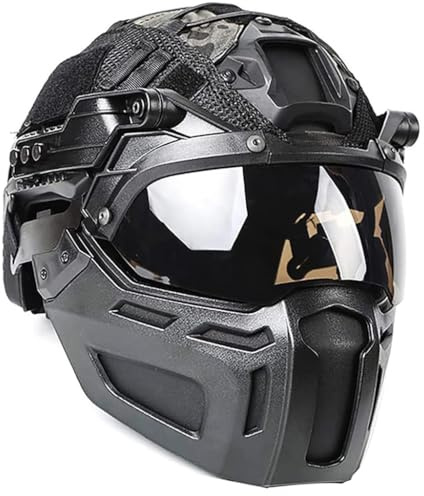 KBFLWBF Tactical FAST Helmet Set Adjustable Airsoft Helmet with Mask Helmets Cover and Goggles Lightweight Outdoor Tactical Gear for Paintball CS Hunting Airsoft Training A