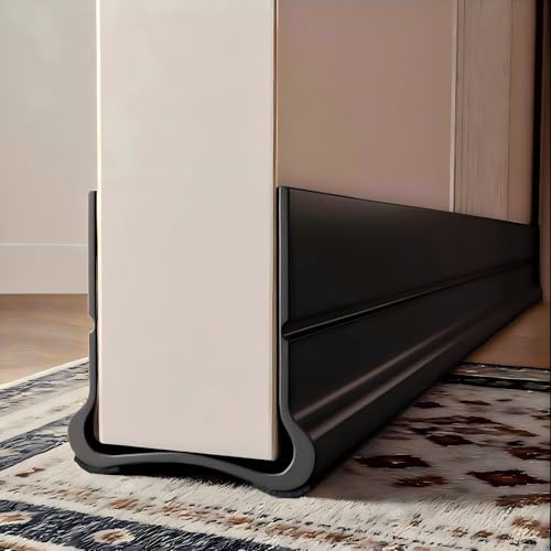 Vingspina Negro 93cm Burlete Bajo Puerta, Burlete Silicona Puerta Autoadhesivo para Burlete de Puerta, Ajustable Tira de Sellado para Antipolvo, Aislamiento Acústico, Viento, Agua e Insectos, (Black)