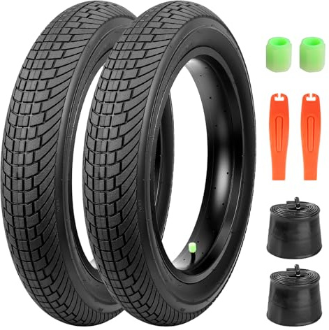 GRELiving Lot de 1/2 pneus 20 x 4,0 Heavy Duty pour vélo électrique Fat-Bike Pneu 98-406 30TPI avec profil antidérapant pour vélos électriques/Fat Bike/VTT (2 pneus + 2 chambres à air + 2