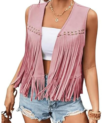 Edhomenn Womens Cowgirl Waistcoat Faux Suede Tassel Jacket Western Outfit | Fringed Waistcoat Top, Sleeveless Cowboy Jacket, Country and Western Clothing for Women