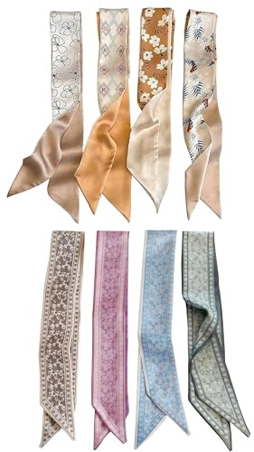 VelvetGlow 8 unidades de bufandas de moda para mujeres, pañuelos boho multifuncionales y cintas de satén para bolsos y accesorios para el cabello