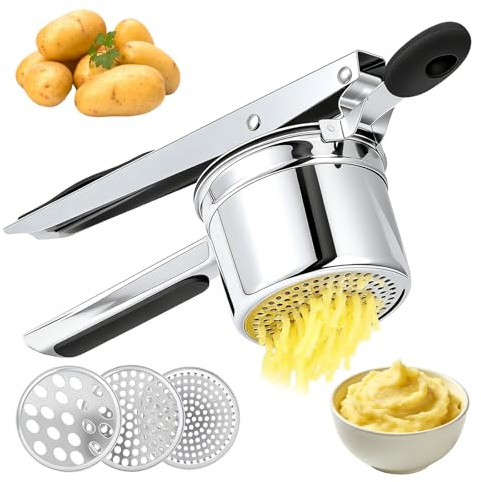 Schiacciapatate Acciaio Inox con 3 Setacci Spaetzle Intercambiabili per Purè di Patate Frutta Verdure