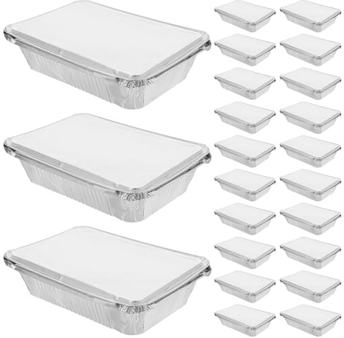 SEWACC 25 Vassoi in Alluminio con Coperchio da 1000 Ml per Resistenti al Calore e Freddo Teglie in Carta Stagnola per Barbecue Asporto e Campeggio Confezione da 25 Pezzi
