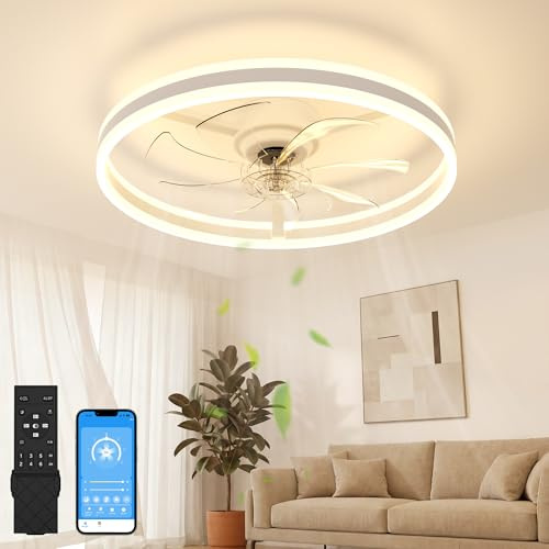 NIORSUN Ceiling Fan with Light, 60CM White Ceiling Fan Light with Remote | 3000K-6500K Dimmable Fan Lights Ceiling for Bedroom,6 Speeds Light Fan Ceiling,Quiet Smart Modern LED Ceiling Fan with Lights