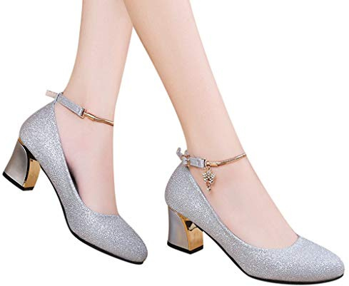 Nuqqichongtian Pumps, tacco a blocco, elegante da infilare, scarpe da sposa, scarpe da festa, scarpe da donna, con tacco alto