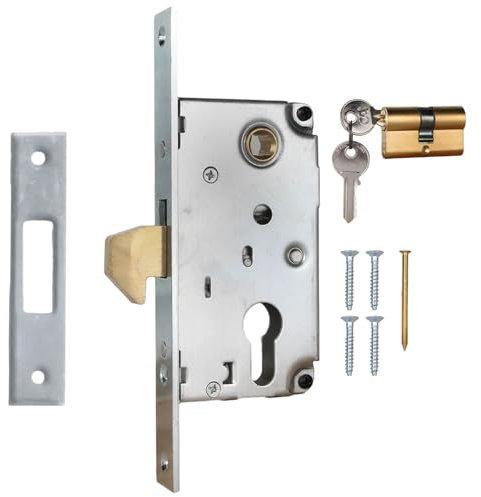 Cerradura de gancho para puerta corredera (incluye cilindro y 3 llaves, 40 mm)