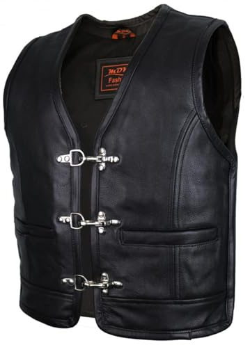 MDM Chaleco de cuero con cremallera lateral, Negro , L