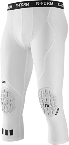G-Form Pro 3/4 Padded Compression Pants with Protective Pads - Basketball, Football & Handball Players - Pants for Athletes - White, Adult XL