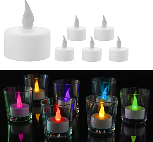 Cepewa LED Teelichter 6er Set Farbwechsel | Ø4cm 10 Farben batteriebetrieben | Timerfunktion flammenlos
