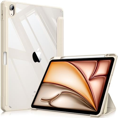 Fintie Hybrid Hülle für iPad Air 11 Zoll M3 2025/ M2 2024, iPad Air 5/4 Gen (2022/2020) 10,9 Zoll mit Stifthalter - Stoßfeste Schutzhülle mit transparenter Hartschale auf der Rückseite, ChampagnerGold