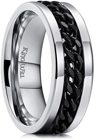 King Will Intertwine 6mm 8mm Spinner Ring Black/Blue/Silver Edge Serrated/Edge Polished Stainless Steel Fidget Ring Anxiety Ring for Men