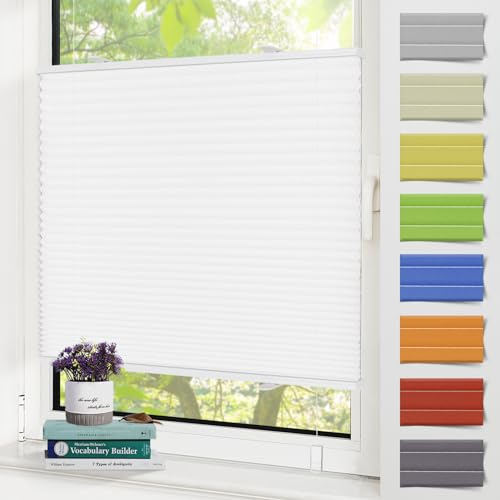 Zarnan Plissee Klemmfix ohne Bohren Weiß 55x90cm(BXH) UV-Schutz Fenster Plissee innen Plisseerollos ohne Bohren Faltrollo mit Klemmträger easyfix Jalousie Sichtschutz und Sonnenschutz