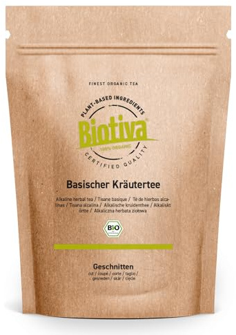 Basentee (Herbal Balance Blend) Bio 100g - Basischer Kräutertee mit Brennnessel Melisse Pfefferminze Löwenzahn - mild harmonisch - abgefüllt und kontrolliert in Deutschland - Biotiva